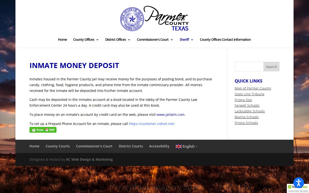 Parmer County warrant records: 24-hour lobby kiosk and bond-account notice