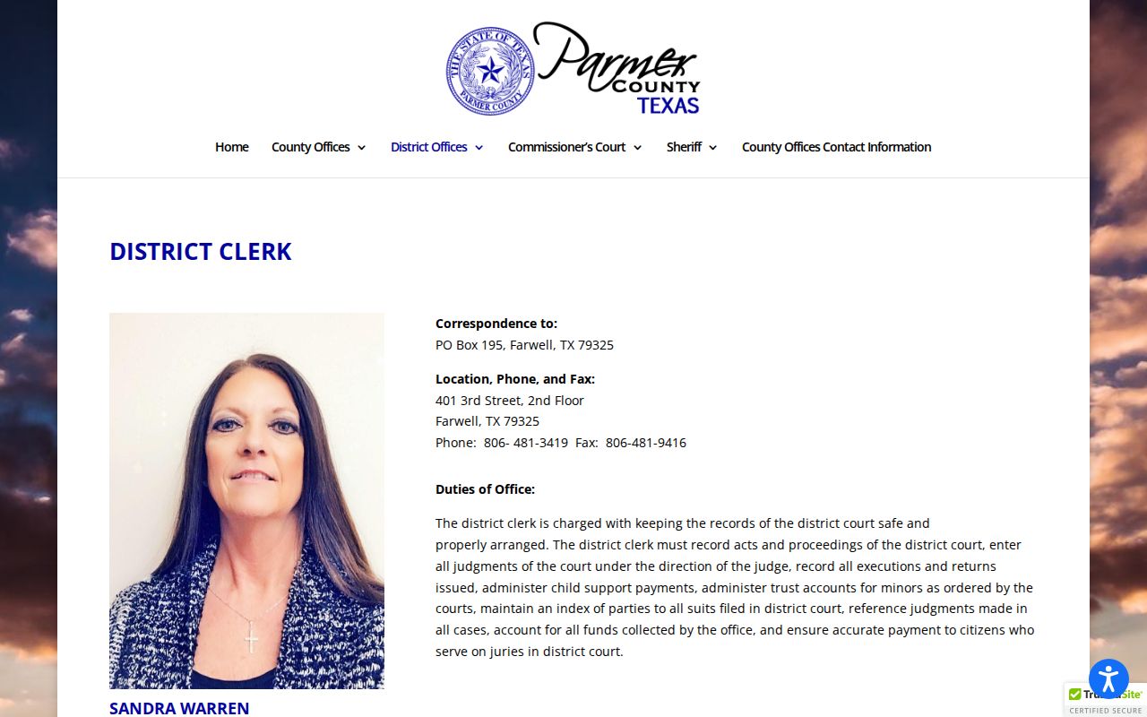 Parmer County warrant search: District Clerk records counter in Farwell