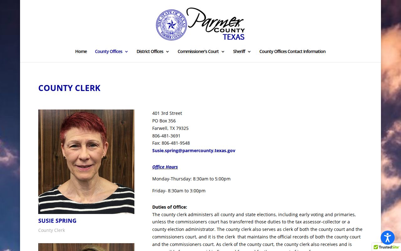 Parmer County warrant search: County Clerk office and county court records contact