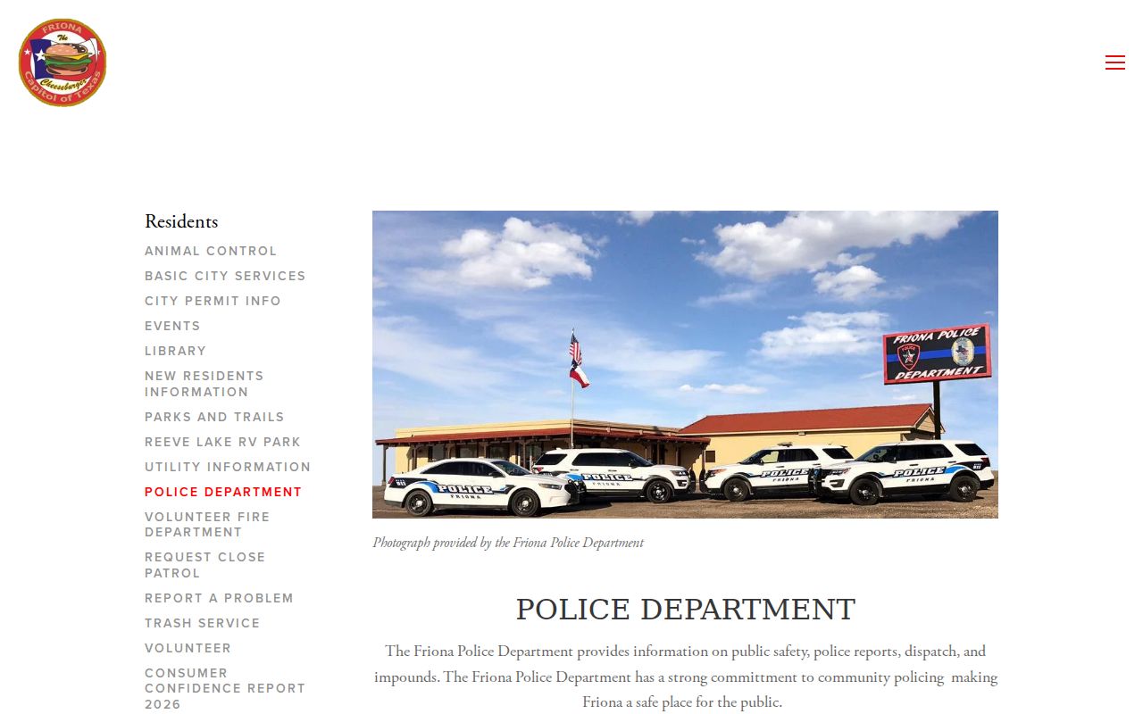 Friona warrant records: Friona Police Department contact page