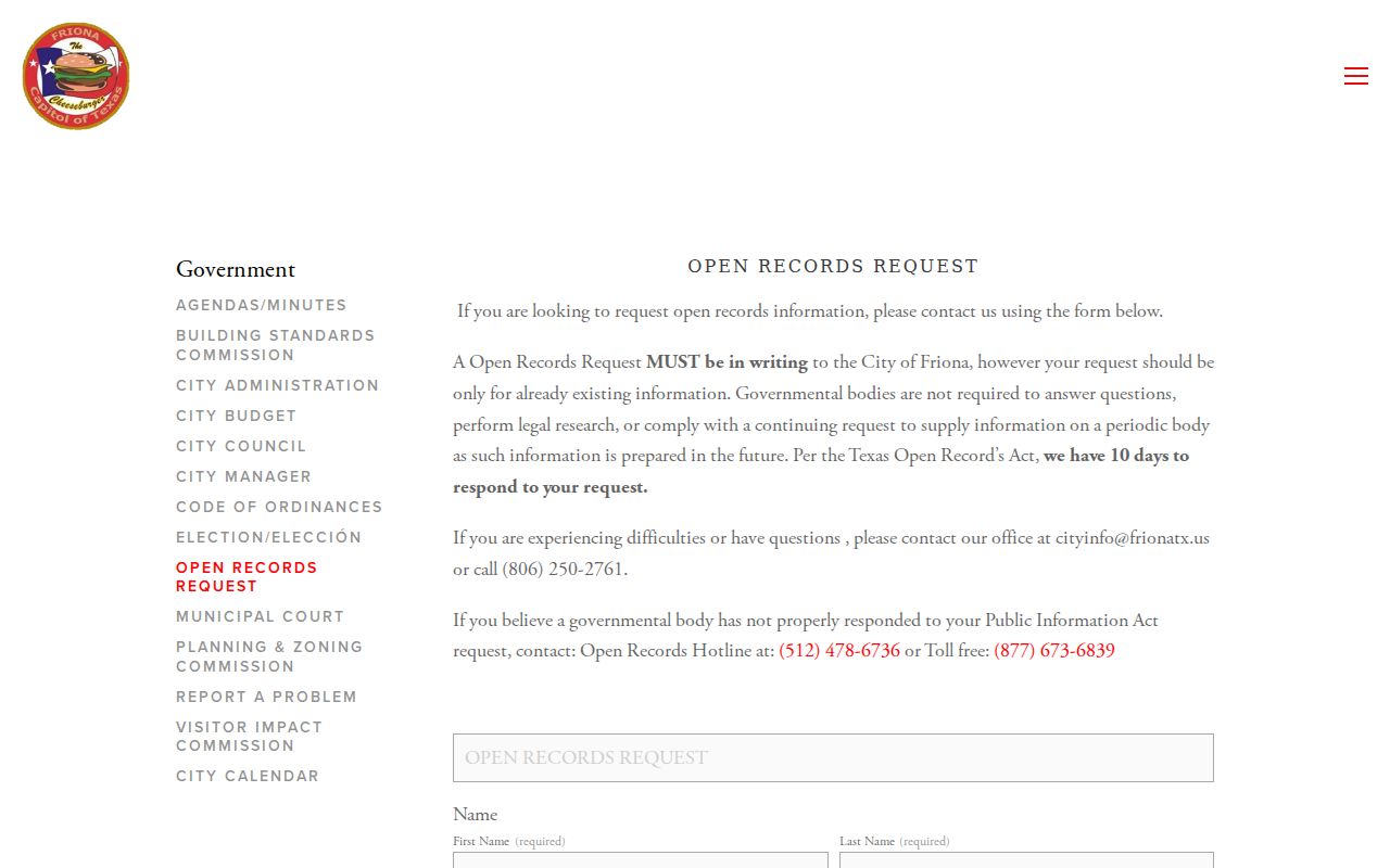 Friona warrant records: written request instructions for existing city documents