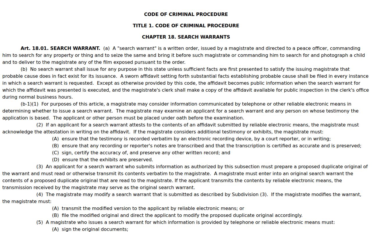 Parmer County arrest warrant records: Texas search warrant access and sealing rules