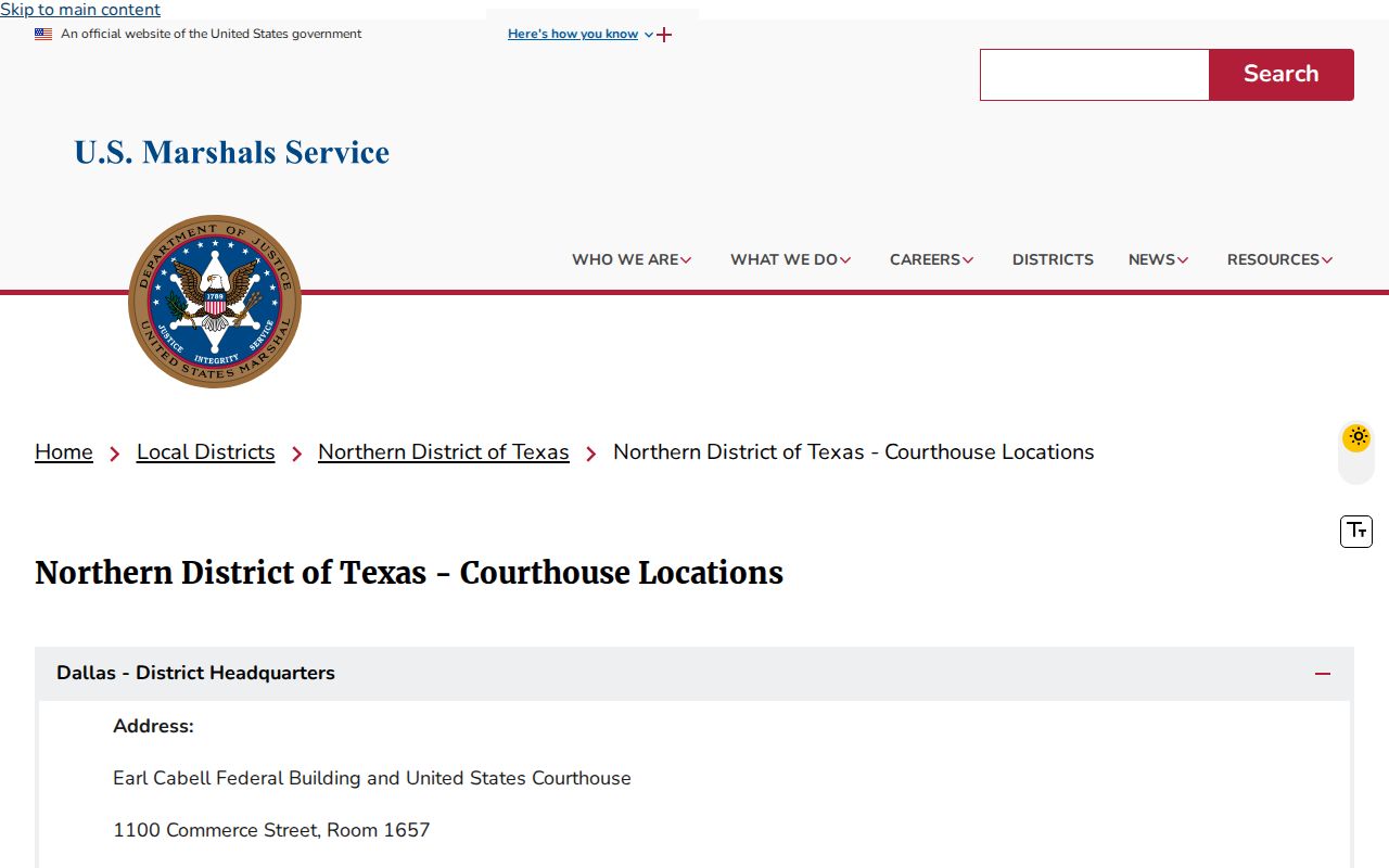 Parmer County arrest warrant records: U.S. Marshals Northern District service-office listing